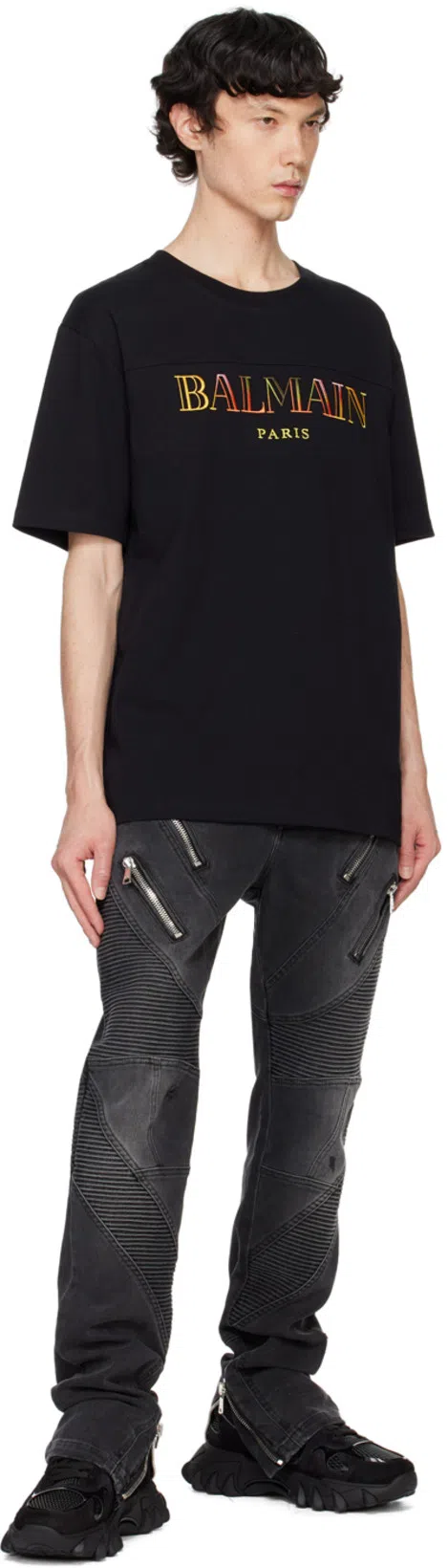 BALMAIN Denim Jacket With Lips Print In Black