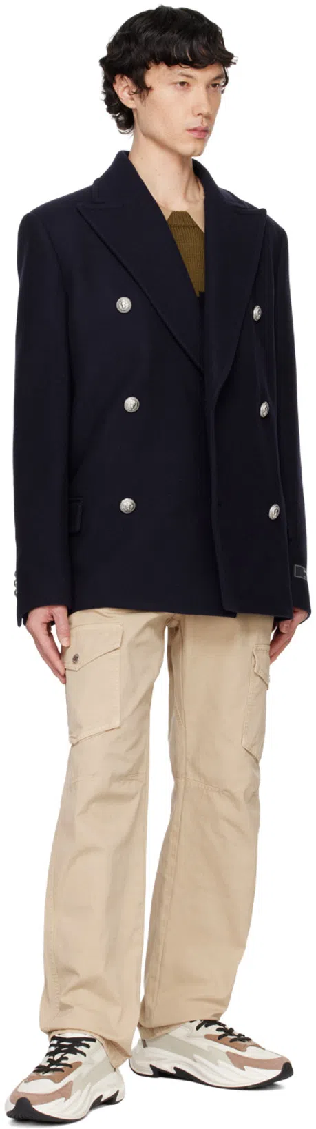 BALMAIN Beige 'pb' Labyrinth Polo In Sand/white