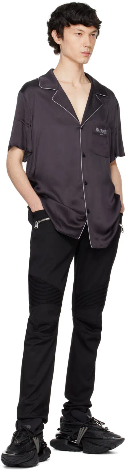 BALMAIN Dark Wash Tapered Fit Cargo Jeans 17cm In Black