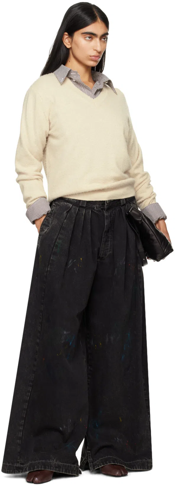 MAISON MARGIELA Split-toe Design Black Lambskin Pumps With Calfskin Lining