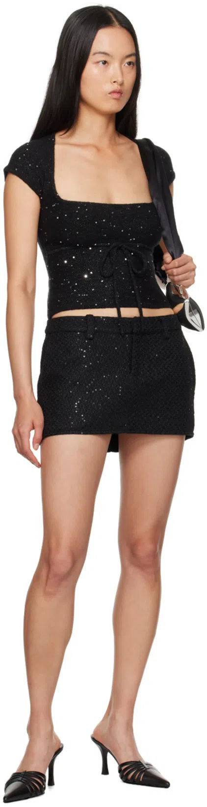 PARIS TEXAS Black Leather Mule Nadia In Blue