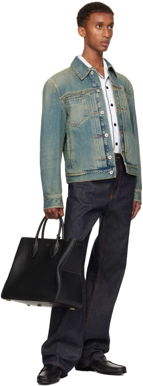 FERRAGAMO Large Calfskin Tote Bag In Black