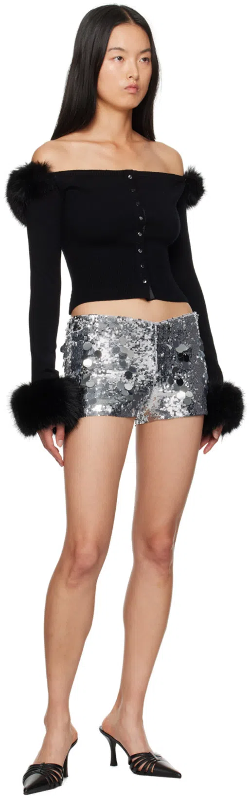 PARIS TEXAS Black Leather Mule Nadia In Blue