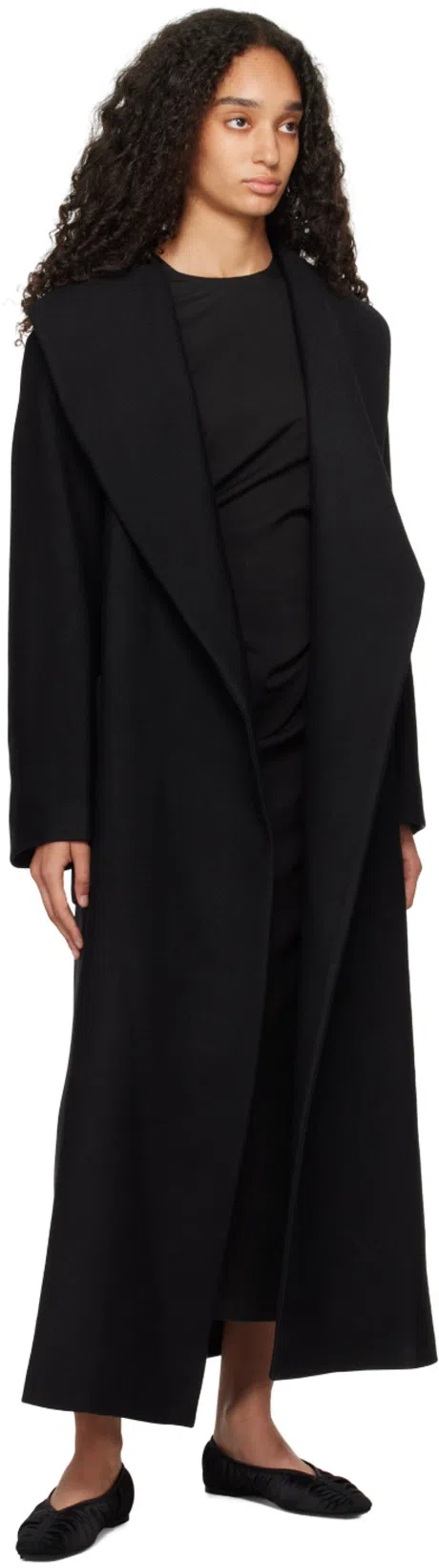 TOTÊME Womens Black The Gathered Square-toe Satin Flats