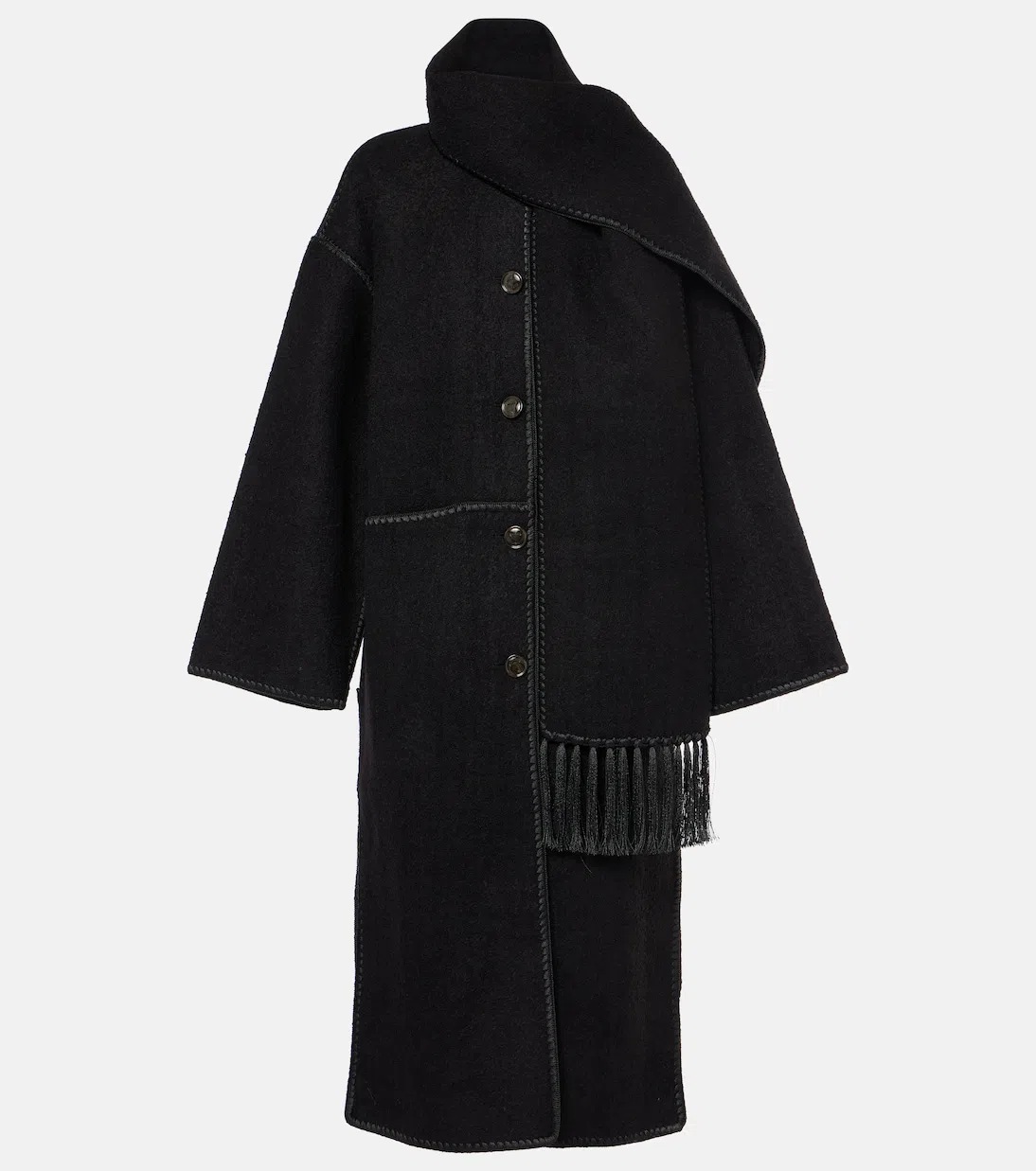 TOTÊME Fringe Embroidered Scarf Wool Coat In Black
