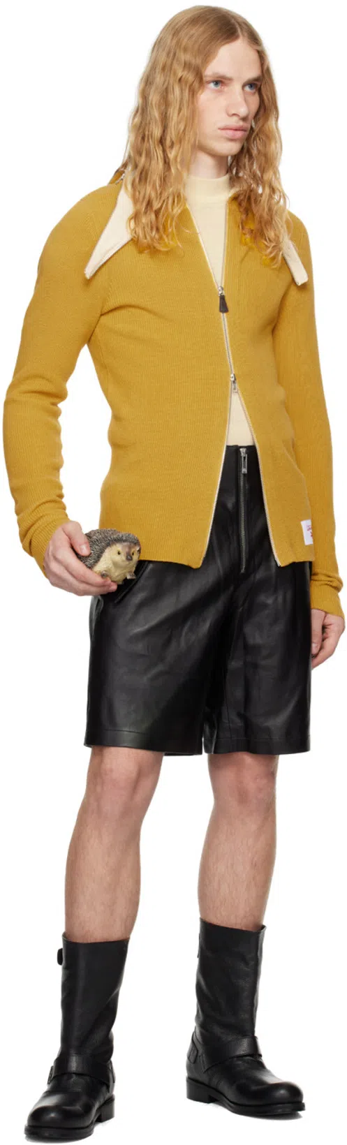 HELMUT LANG Black Zip Bomber Leather Shorts
