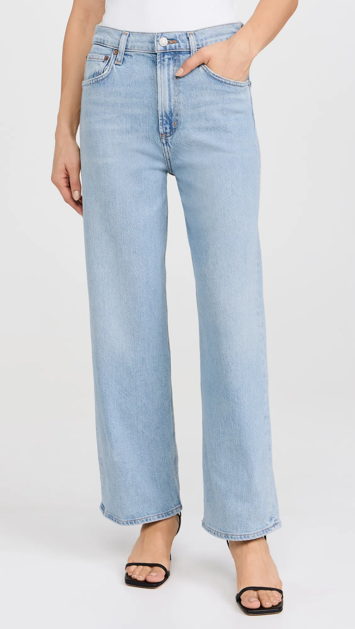 AGOLDE Crossed Denim Wide Leg Pants In Denim Light Blue