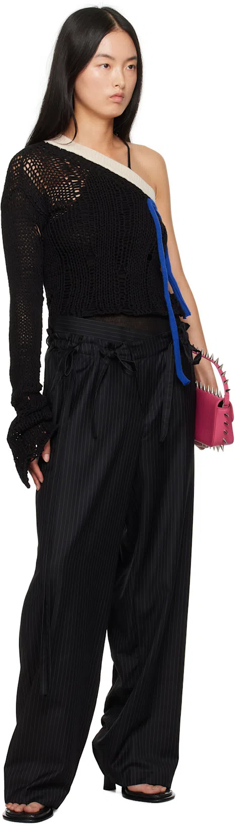 BURBERRY Black Leather Bay Heeled Sandals In Blue