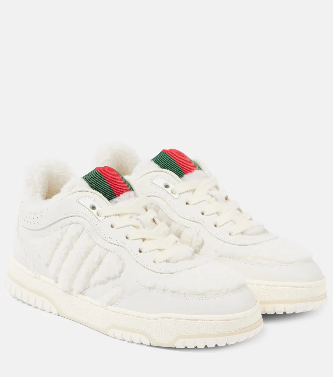 GUCCI Re-web White Low Top Sneakers With Web Detail And Embossing In Leather Woman