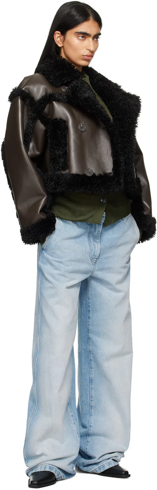 RECTO Green Both Sides Opening Cardigan In Khaki