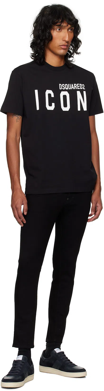 DSQUARED2 Black Crewneck T-shirt With Maxi Logo Print On The Front