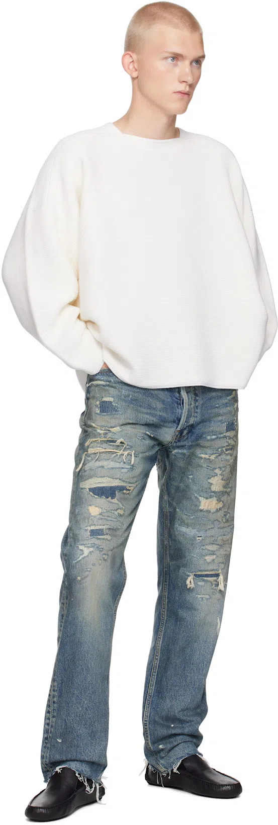 FEAR OF GOD Distressed Straight Leg Jeans In Blue