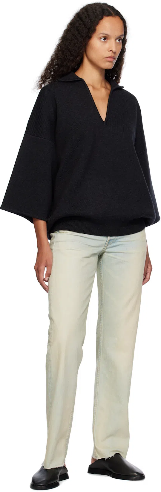 FEAR OF GOD Black Merino Short Sleeve Polo In Melange Black