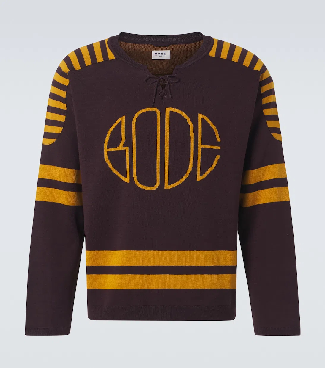 BODE Striped Lace-up Sweater In Brown