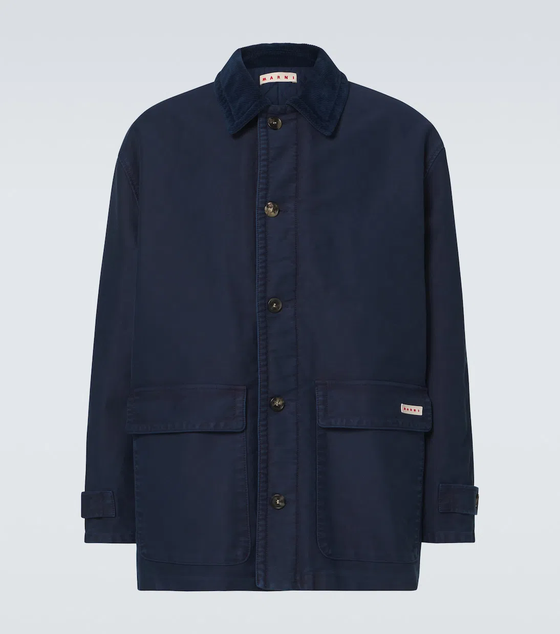 MARNI Single-breasted Coat With Corduroy Collar And Relaxed Fit In Blue