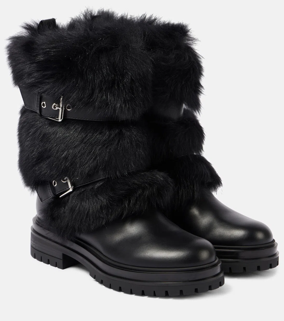 GIANVITO ROSSI Maverick Leather And Shearling Biker Boots In Black
