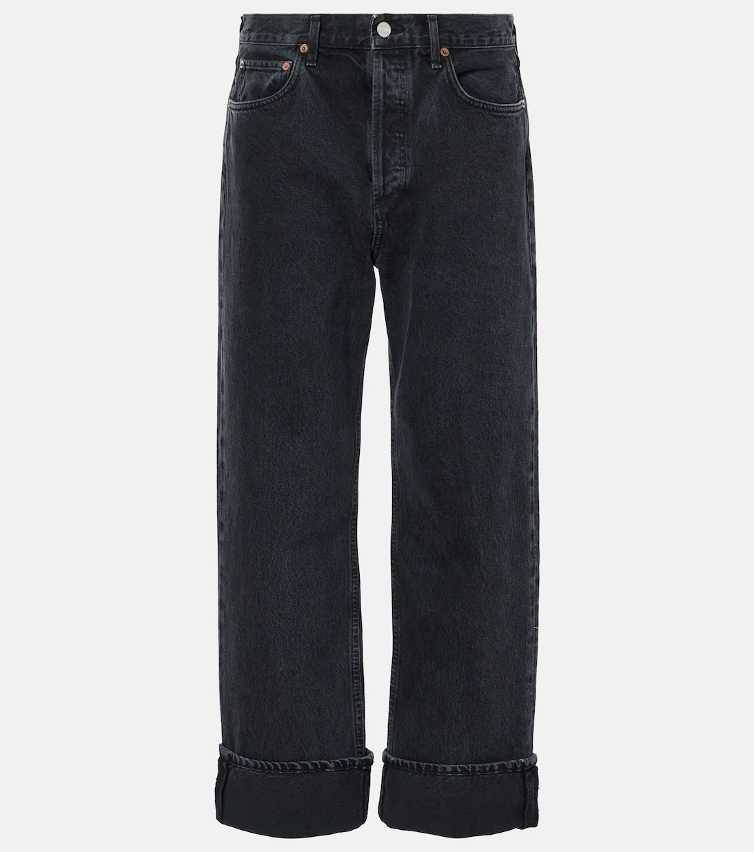 AGOLDE Mid-rise Wide-leg Denim Trousers In Black