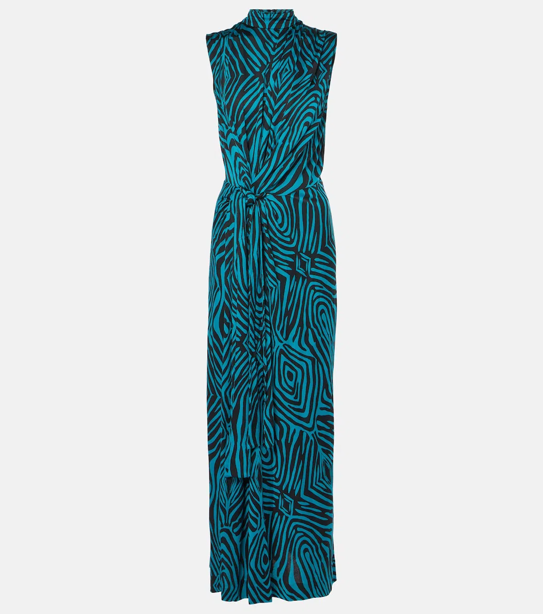 DIANE VON FURSTENBERG Geri Abstract Striped Tie-waist Midi Dress In Huge Zebra Blue