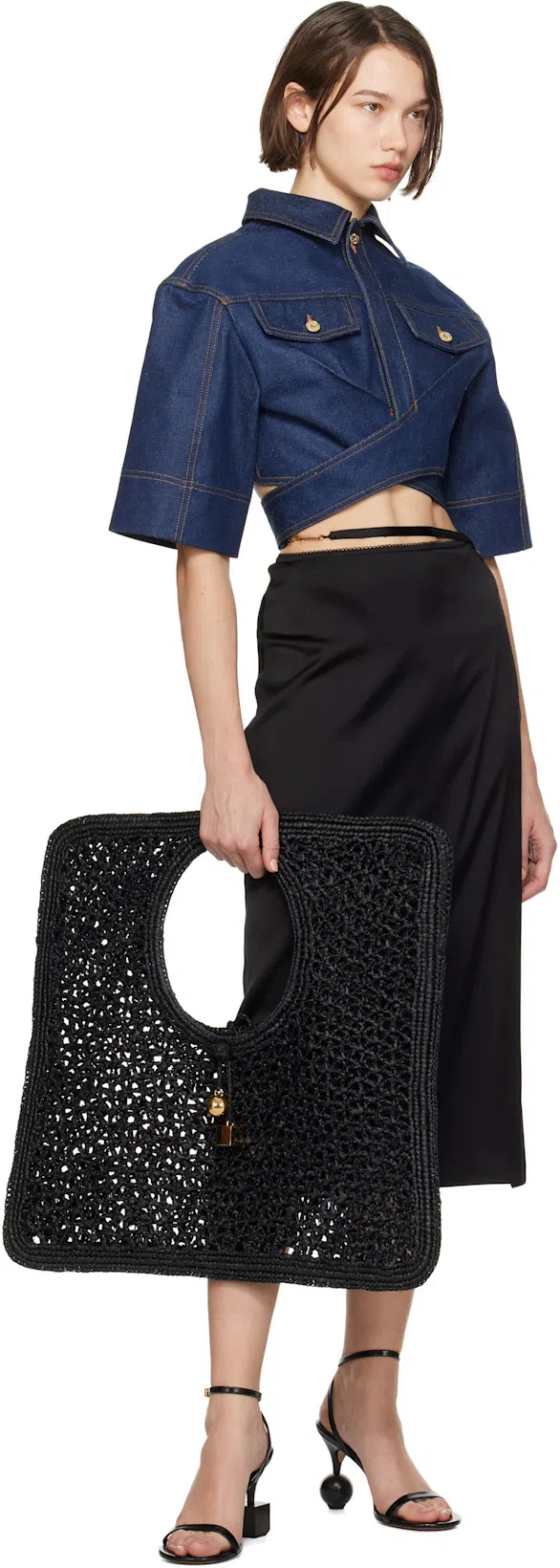 JACQUEMUS Bisou 90 Geometric Heel Sandals In Black