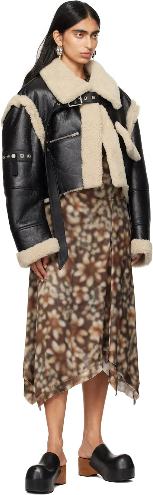 ACNE STUDIOS Printed Satin Sleeveless Midi Dress In Brown