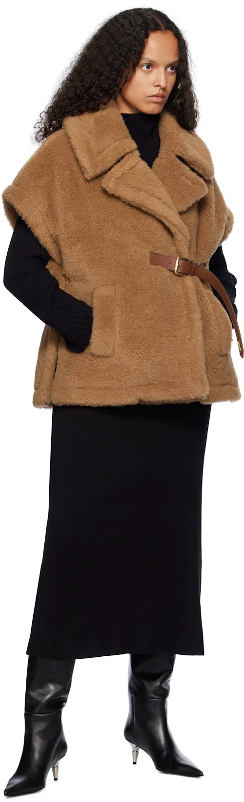 MAX MARA Lanos 04 Alpava And Cashmere Cape With Belt In Beige