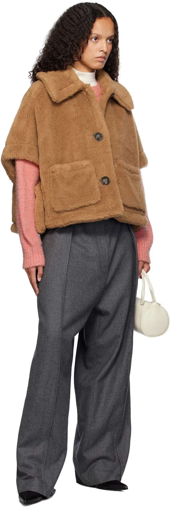 MAX MARA Short Cape In Teddy Fabric Scarves And Foulards Beige In Brown