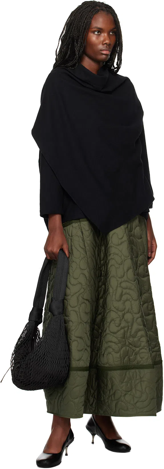 TOOGOOD Khaki 'the Parachutist' Midi Skirt In Contour Quilt Olive