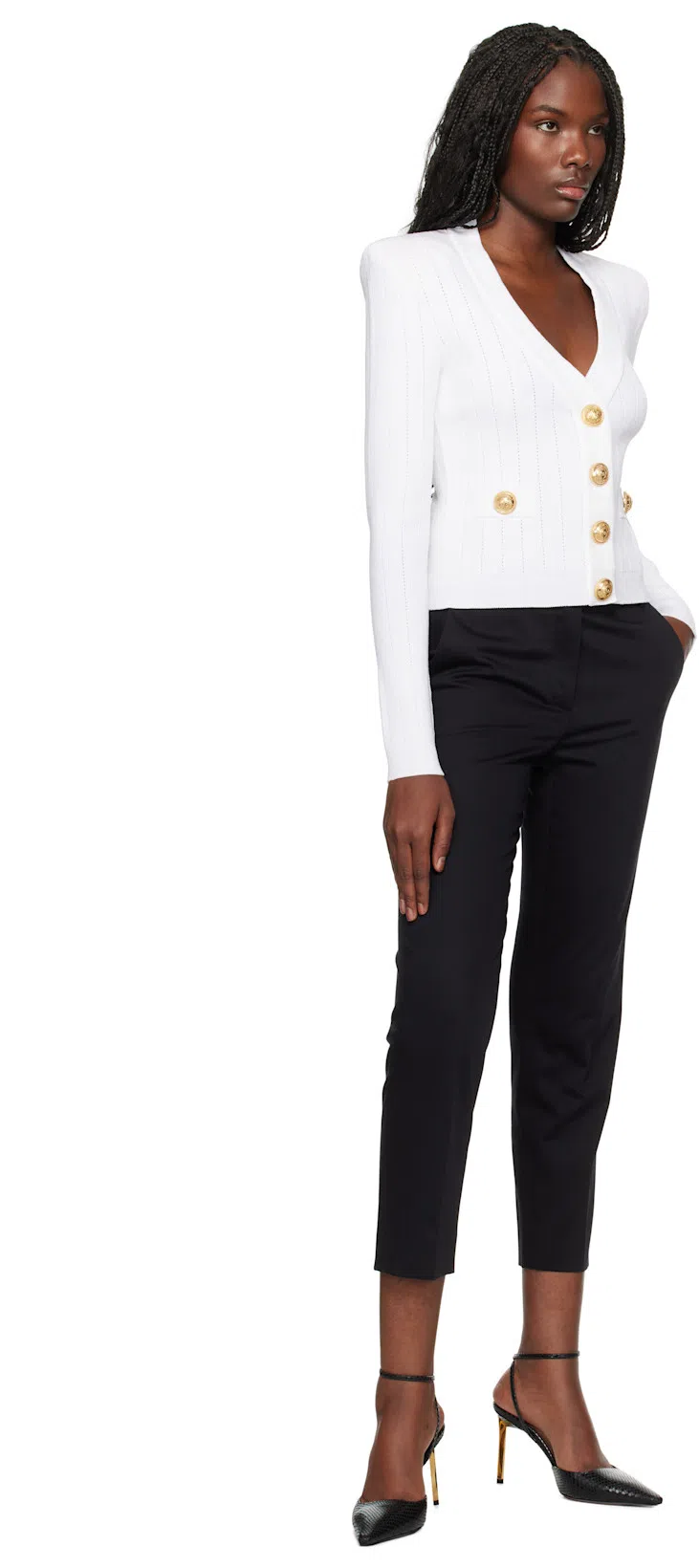 BALMAIN Logo Buttons Cardigan Sweaters And Cardigans White