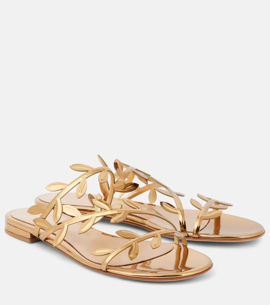 GIANVITO ROSSI Flavia Metallic Leather Slides In Gold