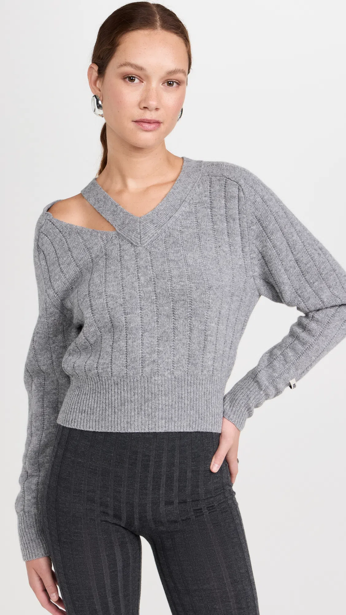 RECTO Gray Bold Rib Sweater In Melange Grey