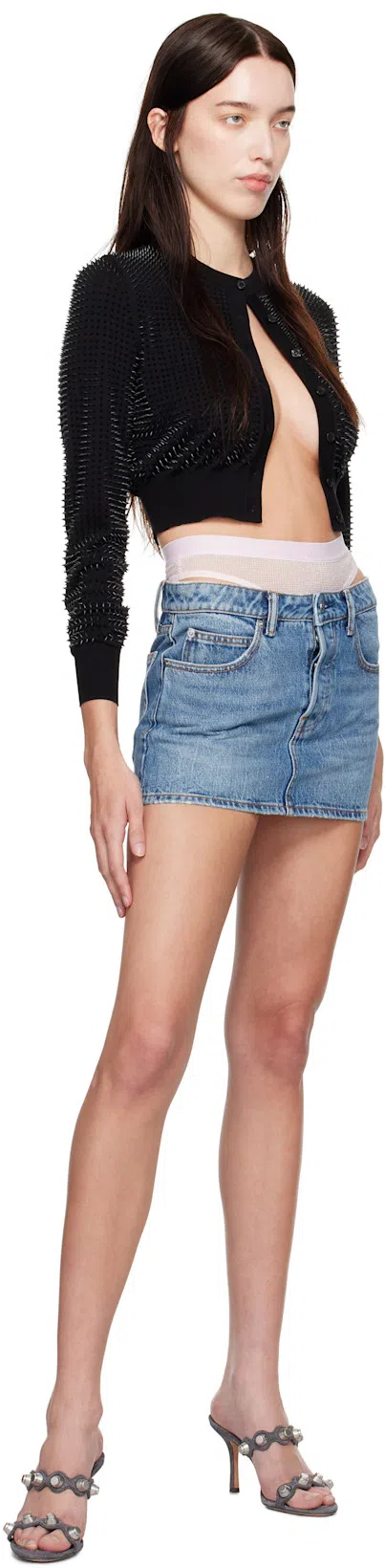 ALEXANDER WANG Riot Mules Leather Studs Open Toe Textured Fabric In Black