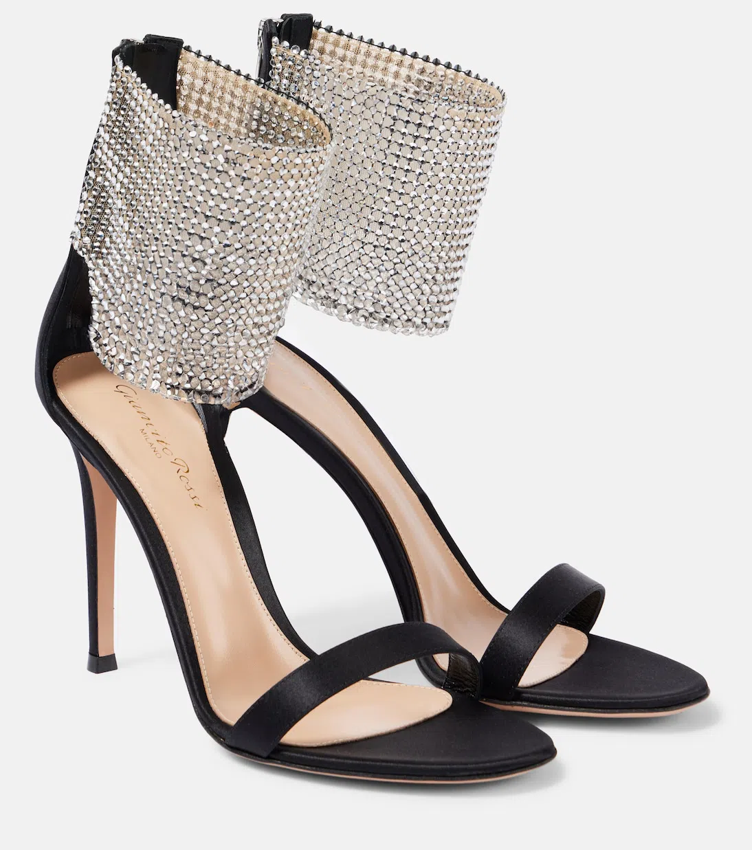 GIANVITO ROSSI Crystal-embellished Satin Sandals In Black