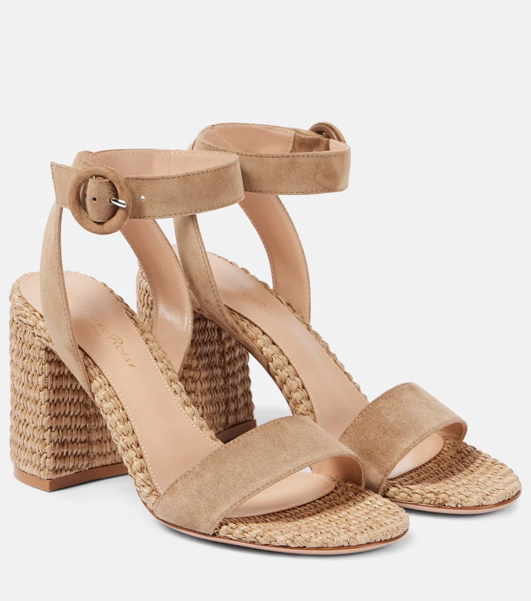 GIANVITO ROSSI Oleg 85 Suede And Raffia Sandals In Brown