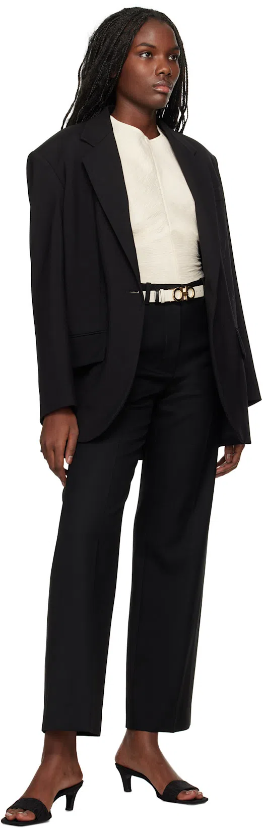 TOTÊME Toteme Square Toe Kitten Heel Satin Sandal In Black