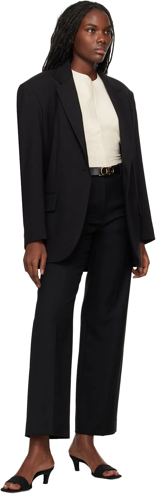 TOTÊME Toteme Square Toe Kitten Heel Satin Sandal In Black