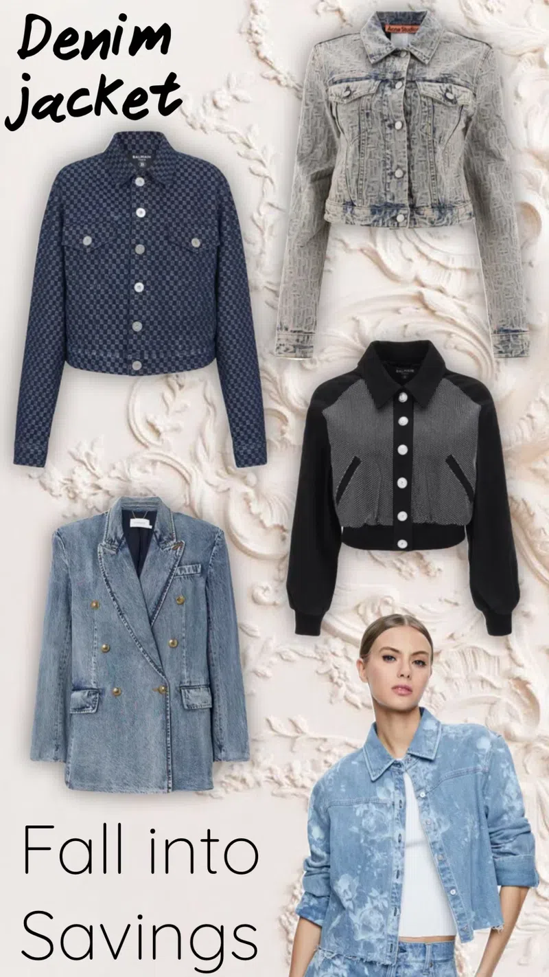 BALMAIN Monogram Check Jacquard Denim Jacket In Light Beige