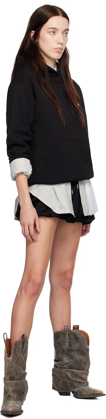 HELMUT LANG Drawstring Bubble Mini Skirt In Black