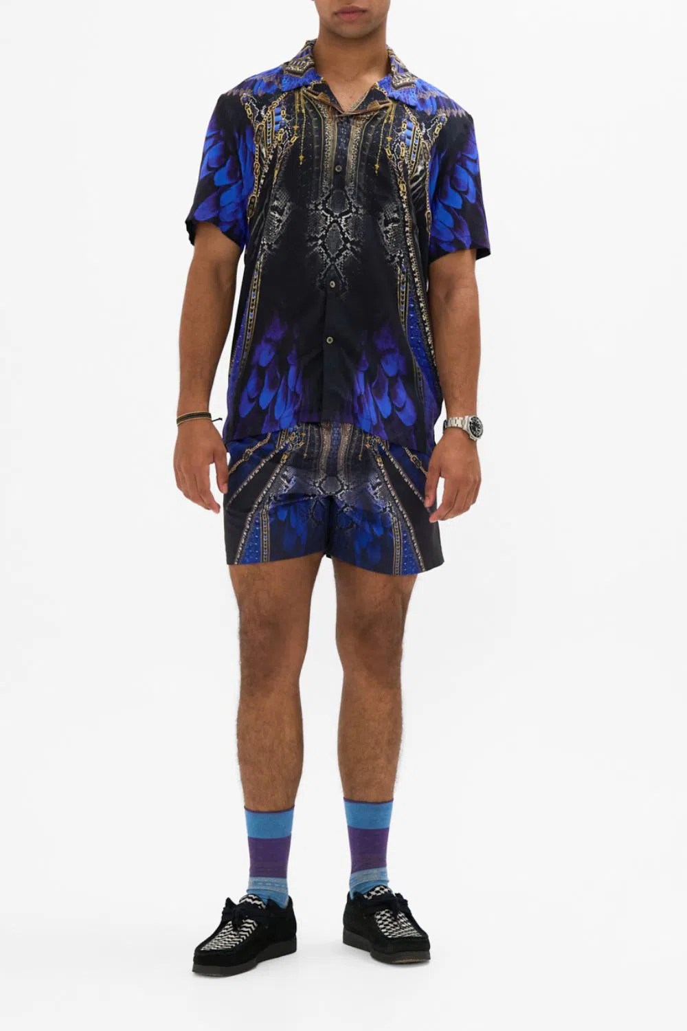 CAMILLA Short Sleeve Camp Collared Shirt Sahara Supernatural In Purple