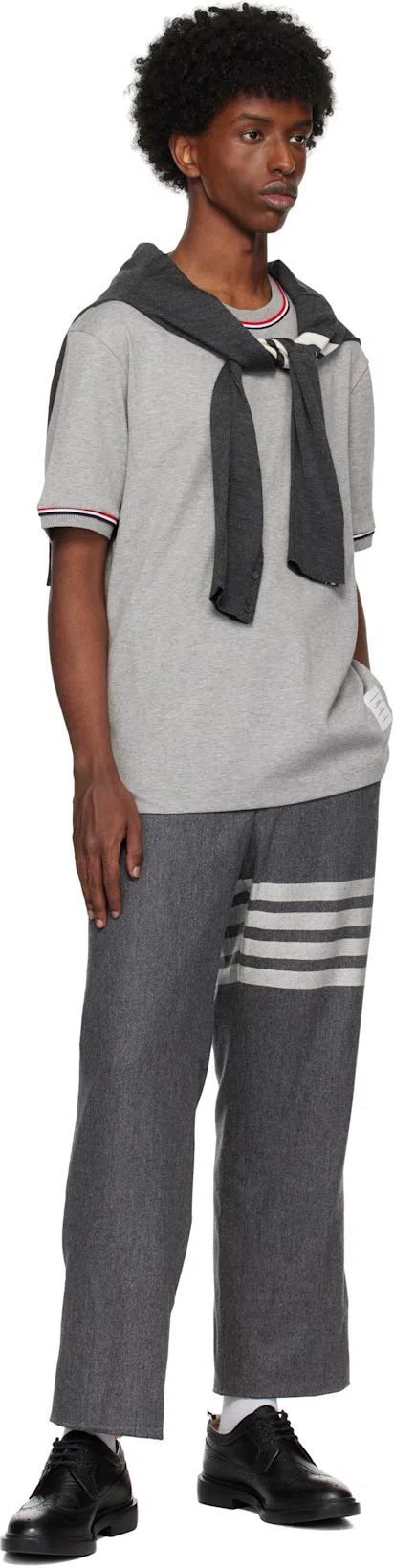 THOM BROWNE Gray Cotton Rugby Short Sleeve T-shirt In 055 Lt Grey