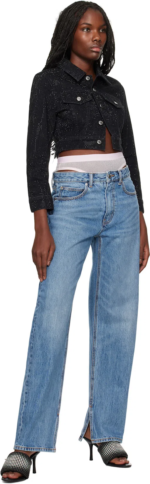 ALEXANDER WANG Heiress 85mm Mule Sandal In Crystal Mesh In Black