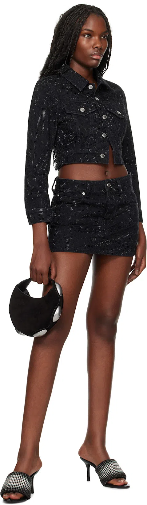 ALEXANDER WANG Heiress 85mm Mule Sandal In Crystal Mesh In Black