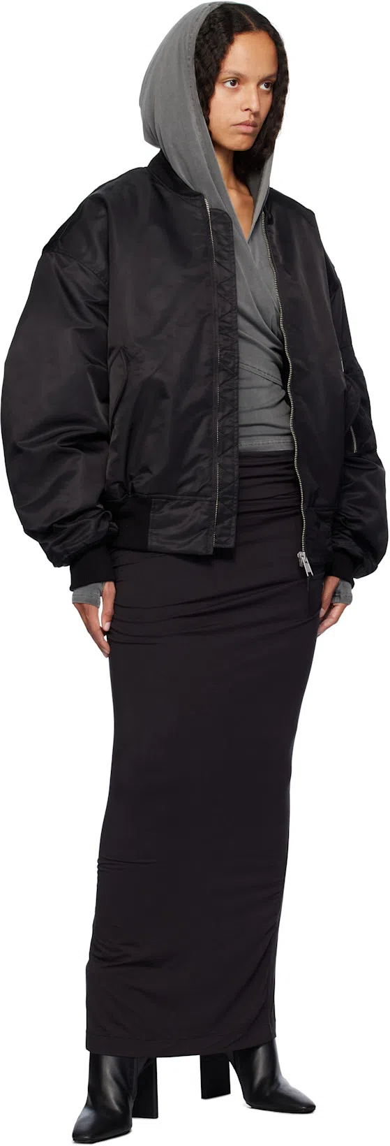 ENTIRE STUDIOS Hooded Broad Bomber In Black  