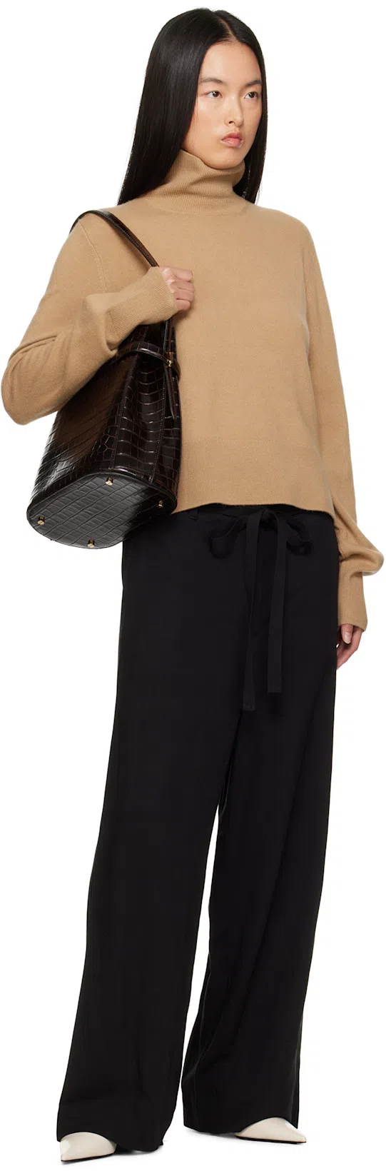 TOTÊME Brown Crocodile-embossed Leather Bucket Bag In Black