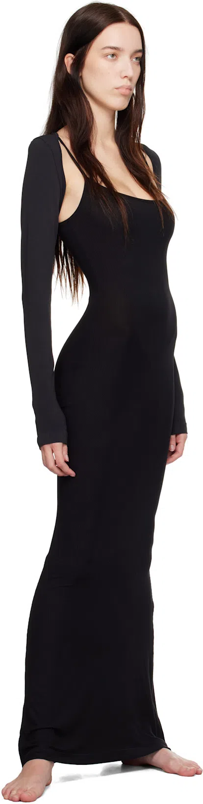 SKIMS Ribbed Stretch-modal Maxi Dress In Black