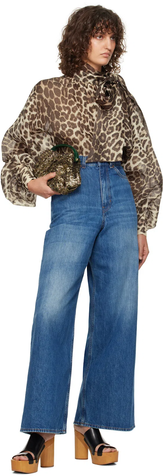 CHLOÉ Blue High Waisted Jeans With Wide Leg And Logo Patch On The Rear In Denim Woman