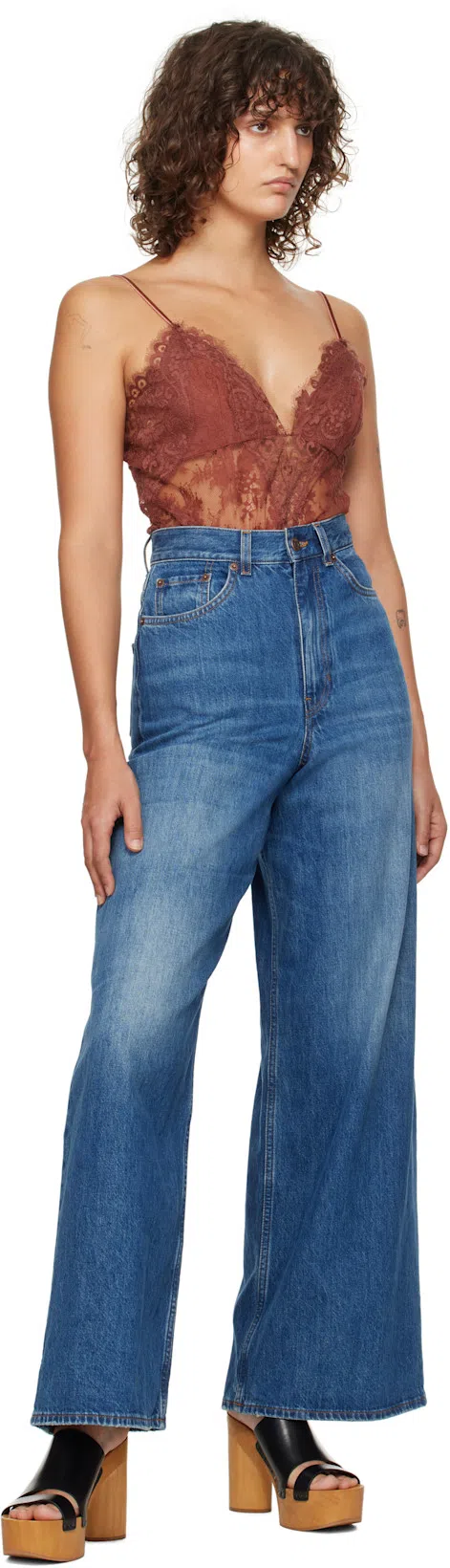 CHLOÉ Blue High Waisted Jeans With Wide Leg And Logo Patch On The Rear In Denim Woman