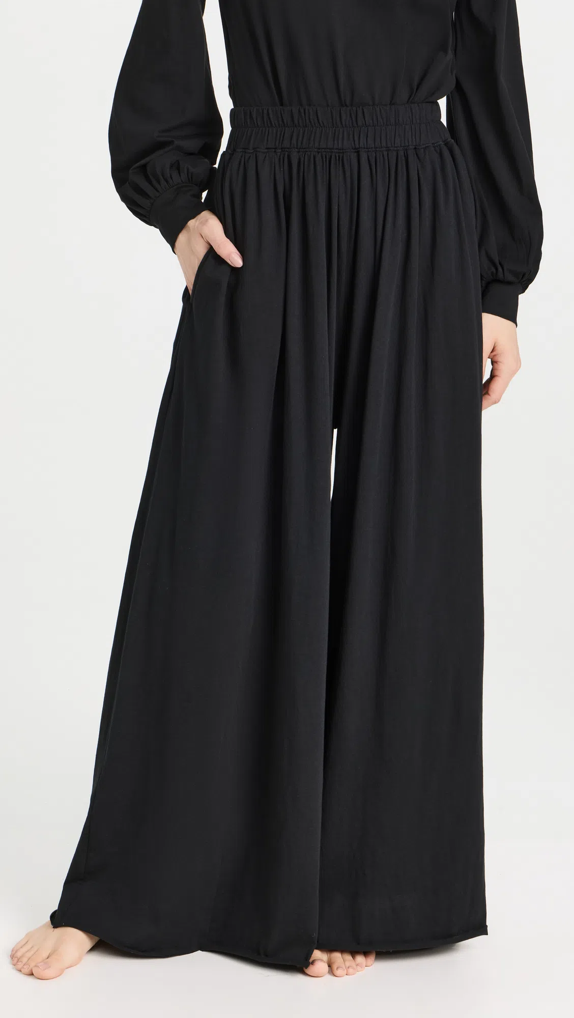 LUNYA Organic Pima Wide Leg Lounge Pants In Immersed Black