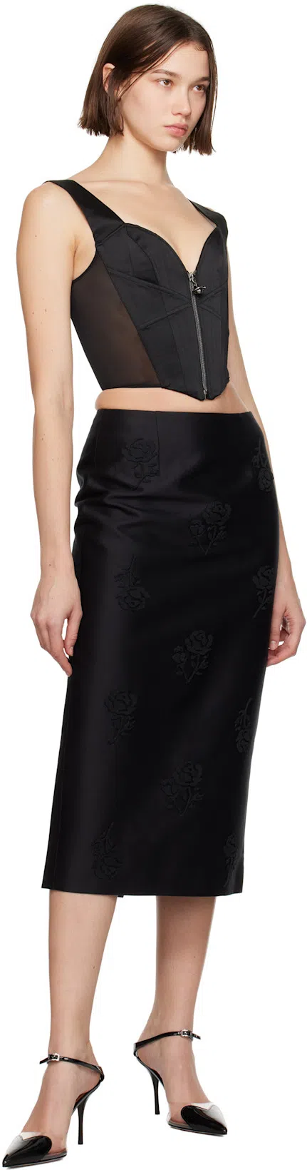 ALAÏA Le Coeur Black Patent Leather High Slingback In Animal Print