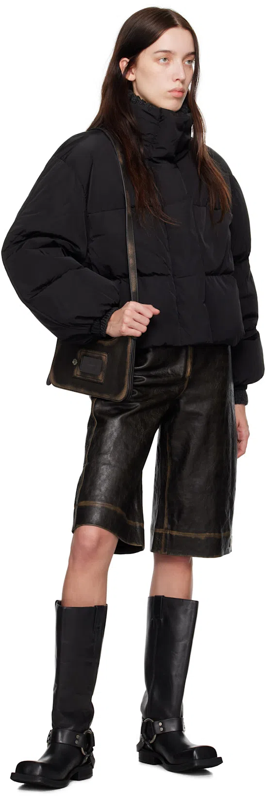 ACNE STUDIOS Womens Anthracite Black High-neck Zip-pockets Relaxed-fit Shell-down Jacket