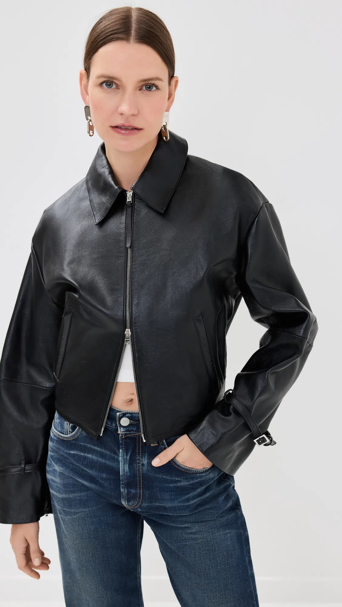 ACNE STUDIOS Women Bomber Jacket Crafted From Faux Leather In Black